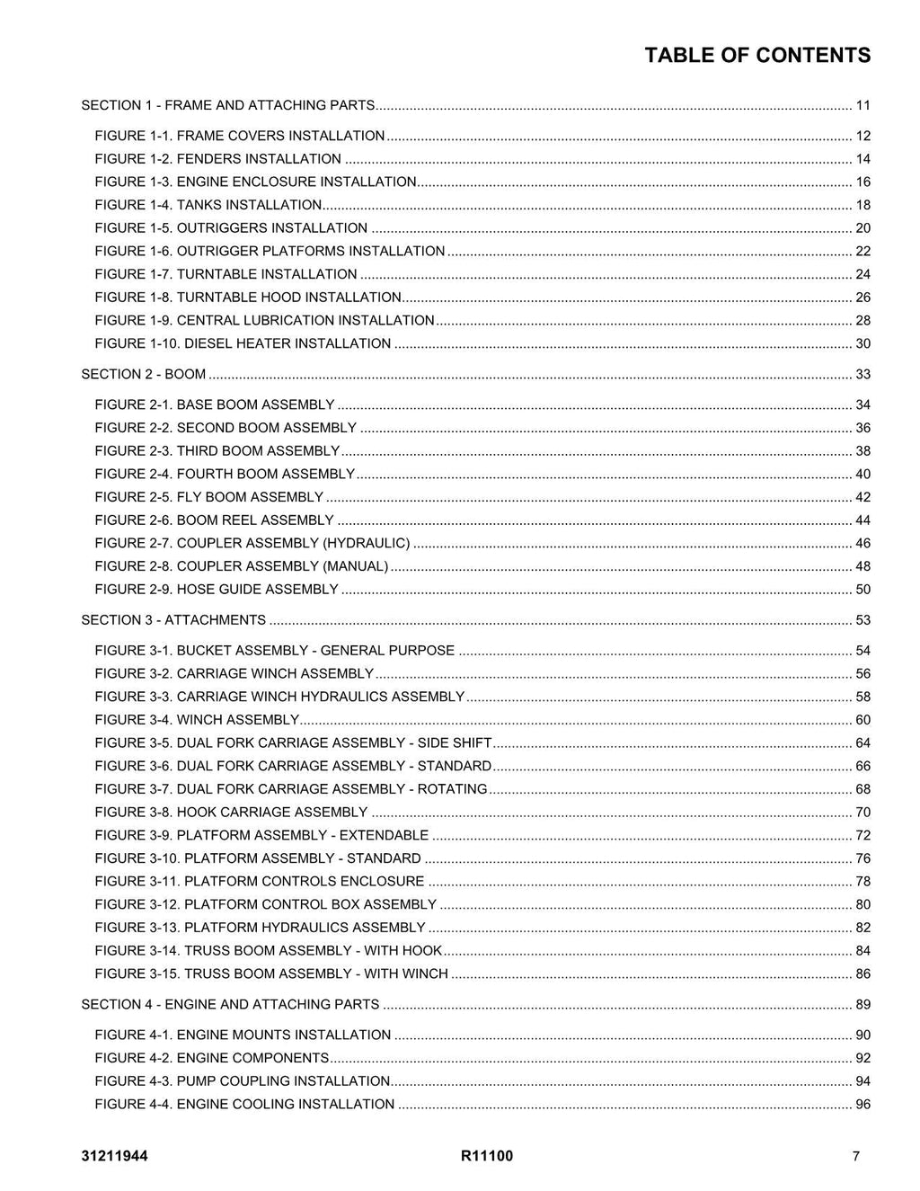 Manual del catálogo de piezas del manipulador telescópico JLG R11100