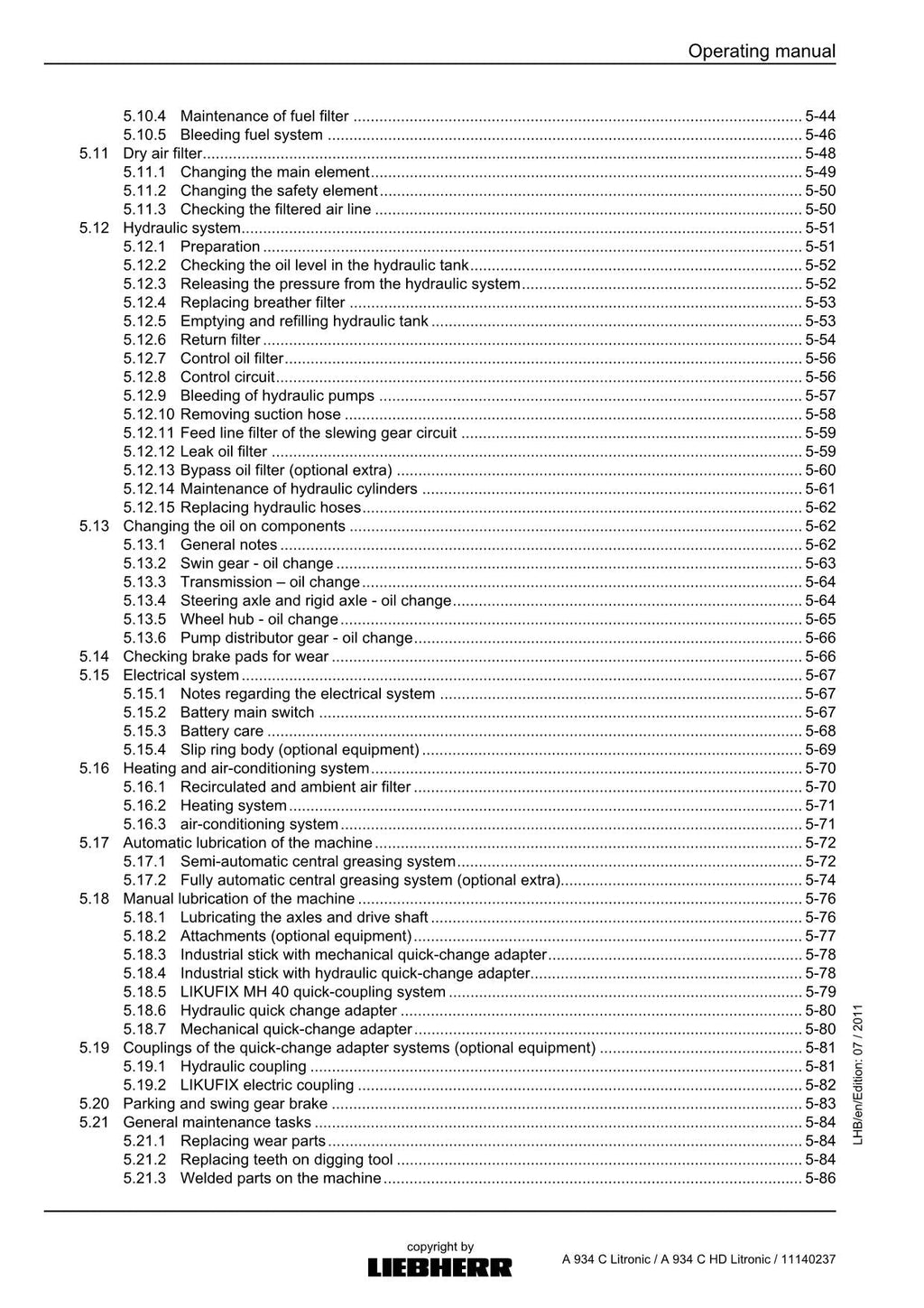 Liebherr A934 C Litronic A934 C HD Litronic Excavator Operators manual