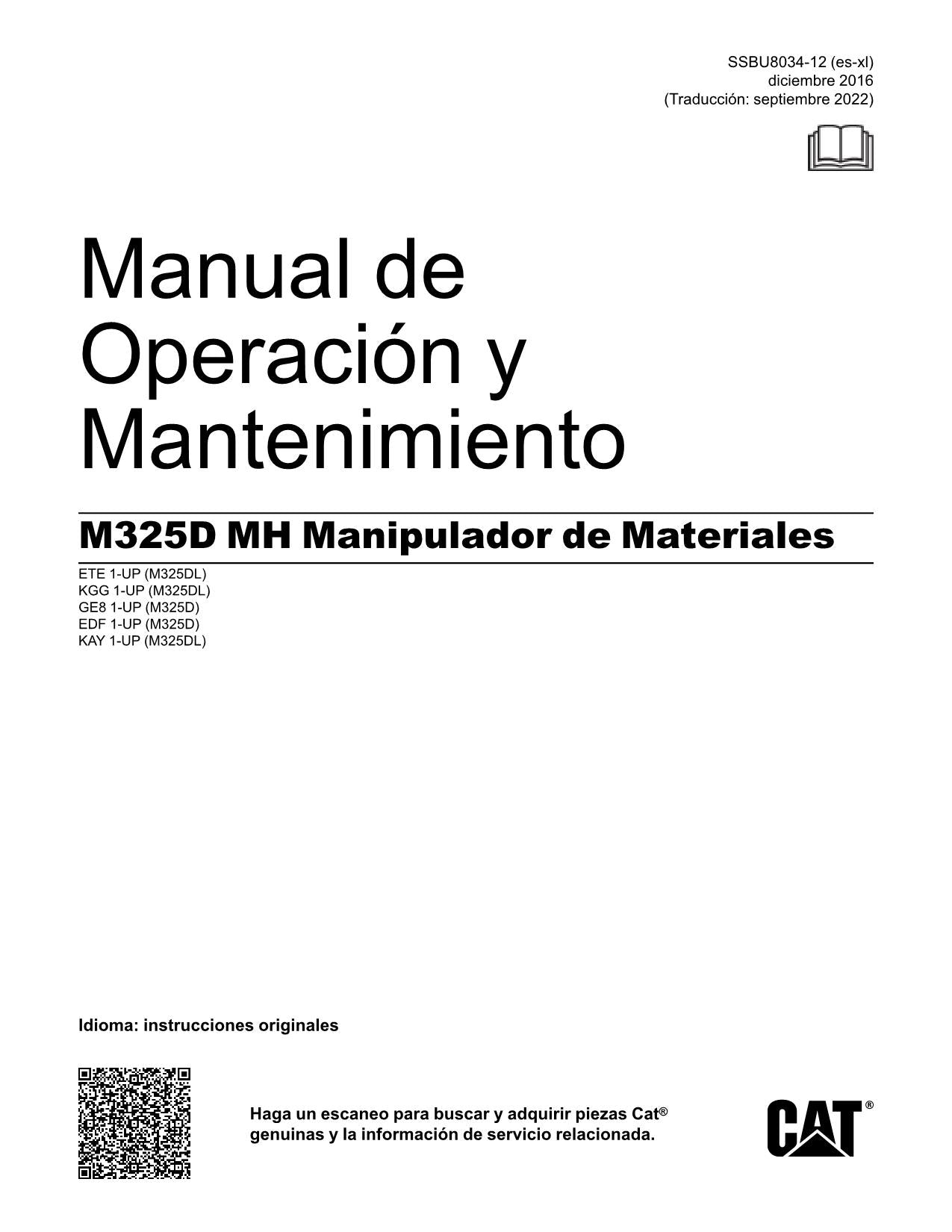 Caterpillar M325D Manipulador de materiales Manual de Operación y Mantenimiento