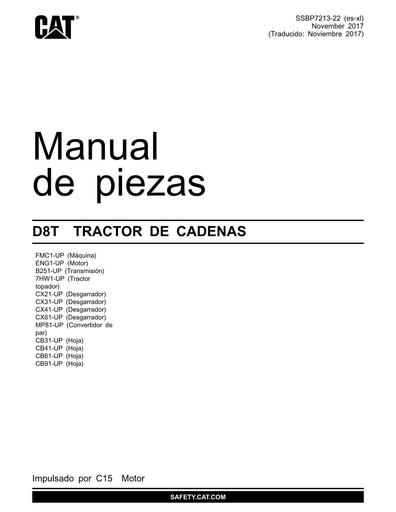 Caterpillar D8T Tractor de Cadenas Manual de piezas SSBP7213 Español