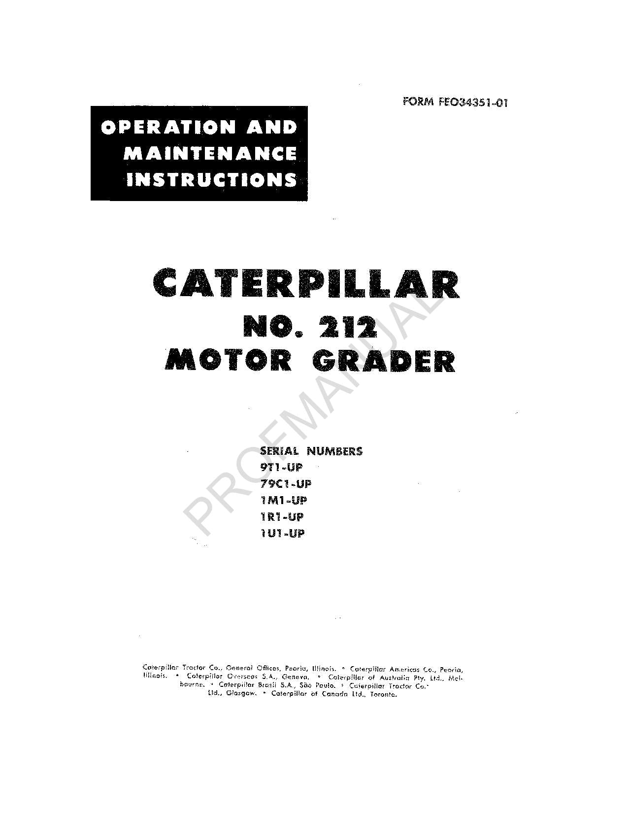 Manual de mantenimiento del operador de la motoniveladora Caterpillar 212