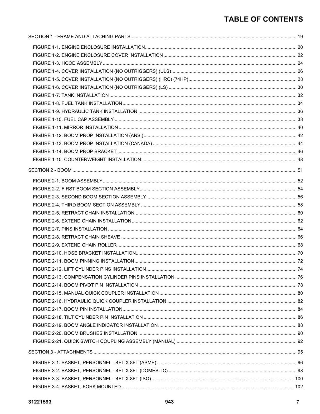 JLG 943 Telehandler Parts Catalog Manual 31221593