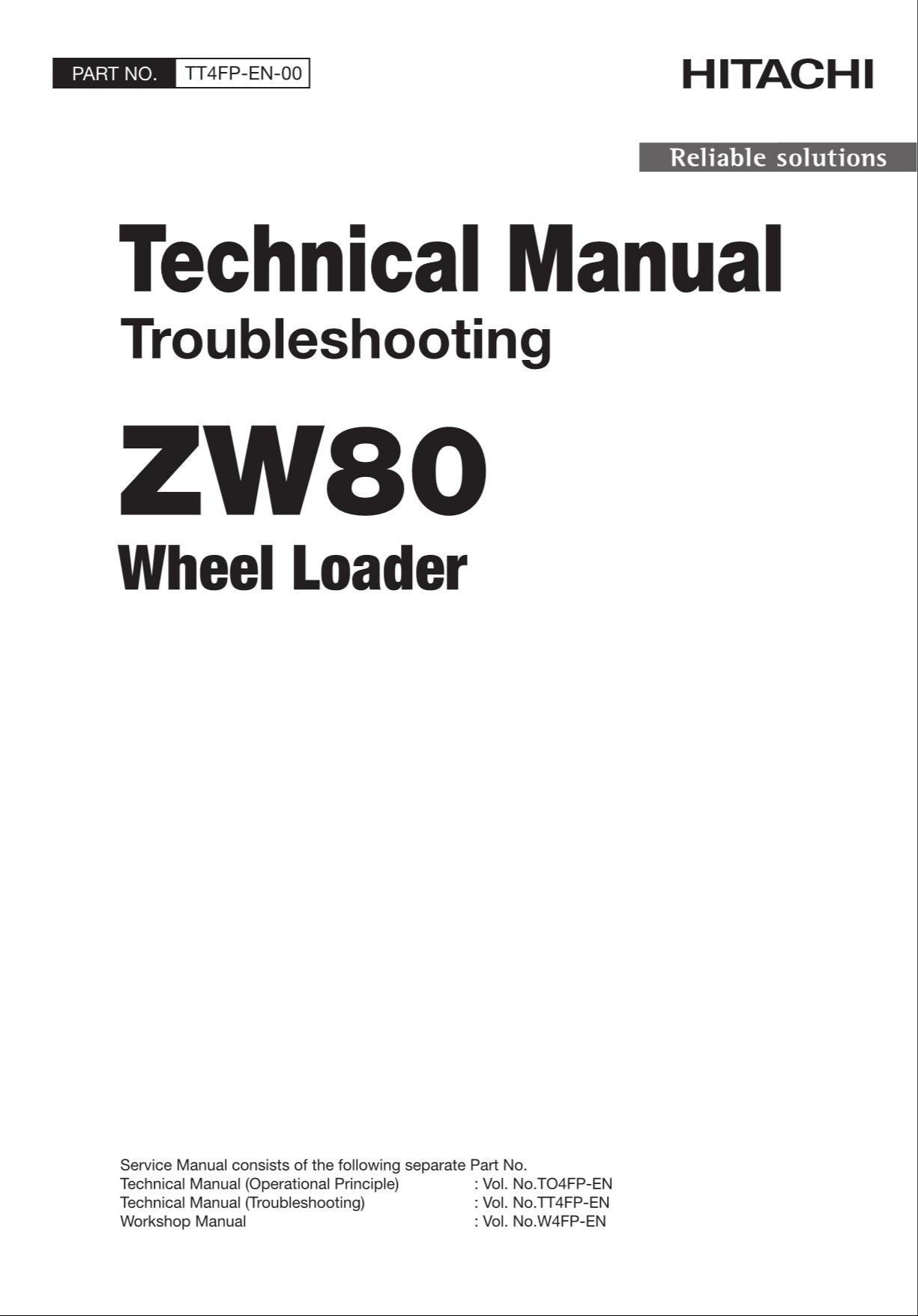 Hitachi ZW80 Wheel Loader Technical Manual Troubleshooting +Schematics