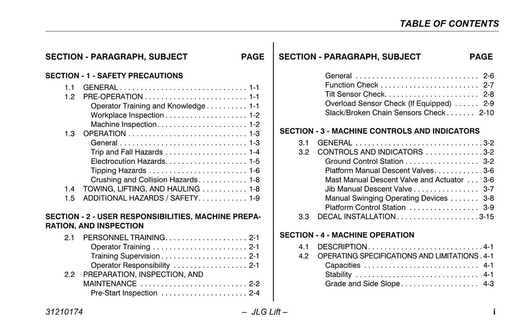 TOUCAN 10E 26E Vertical Lift Maintenance Operation Operators Manual 31210174
