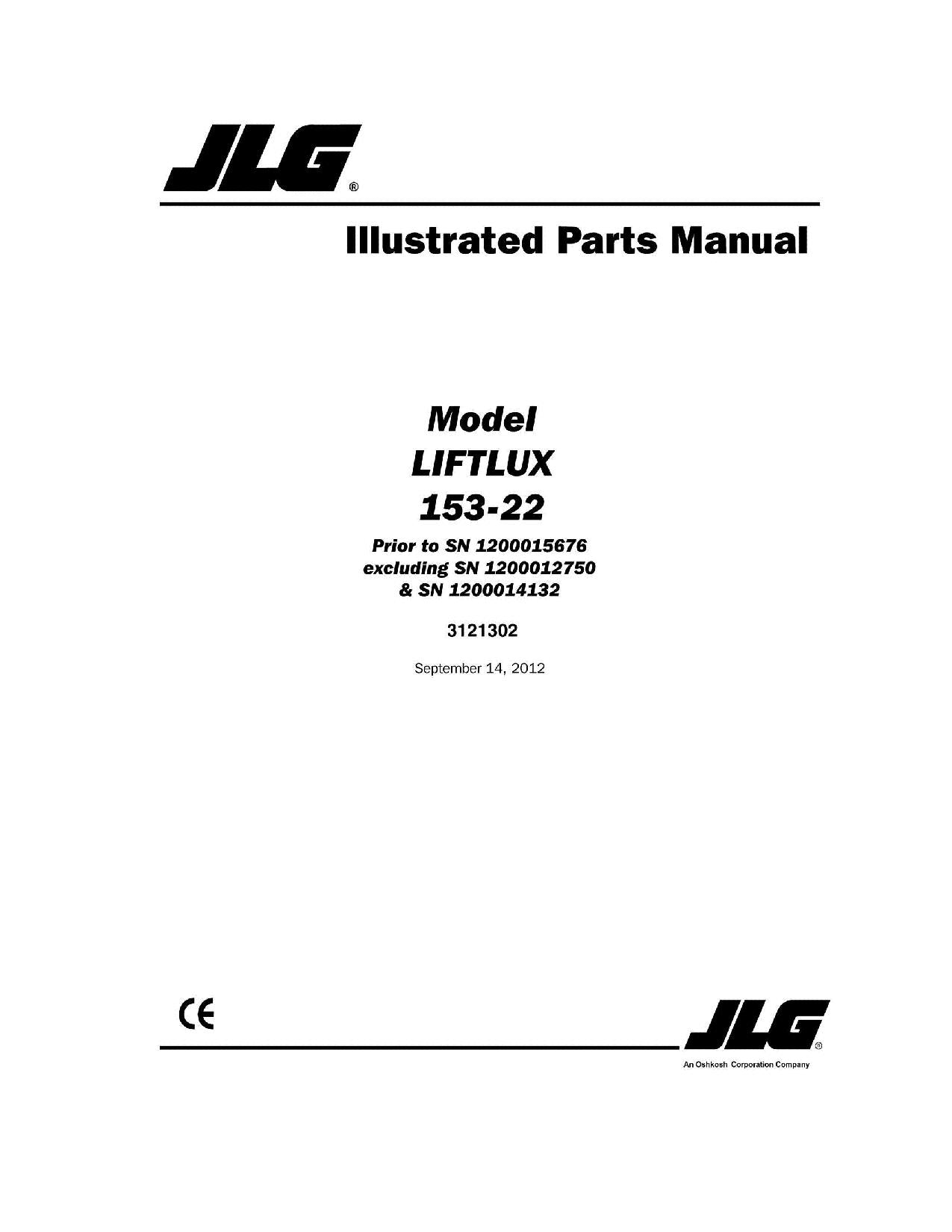 LIFTLUX 153-22 Scissor Lift Parts Catalog Manual Prior to 1200015676