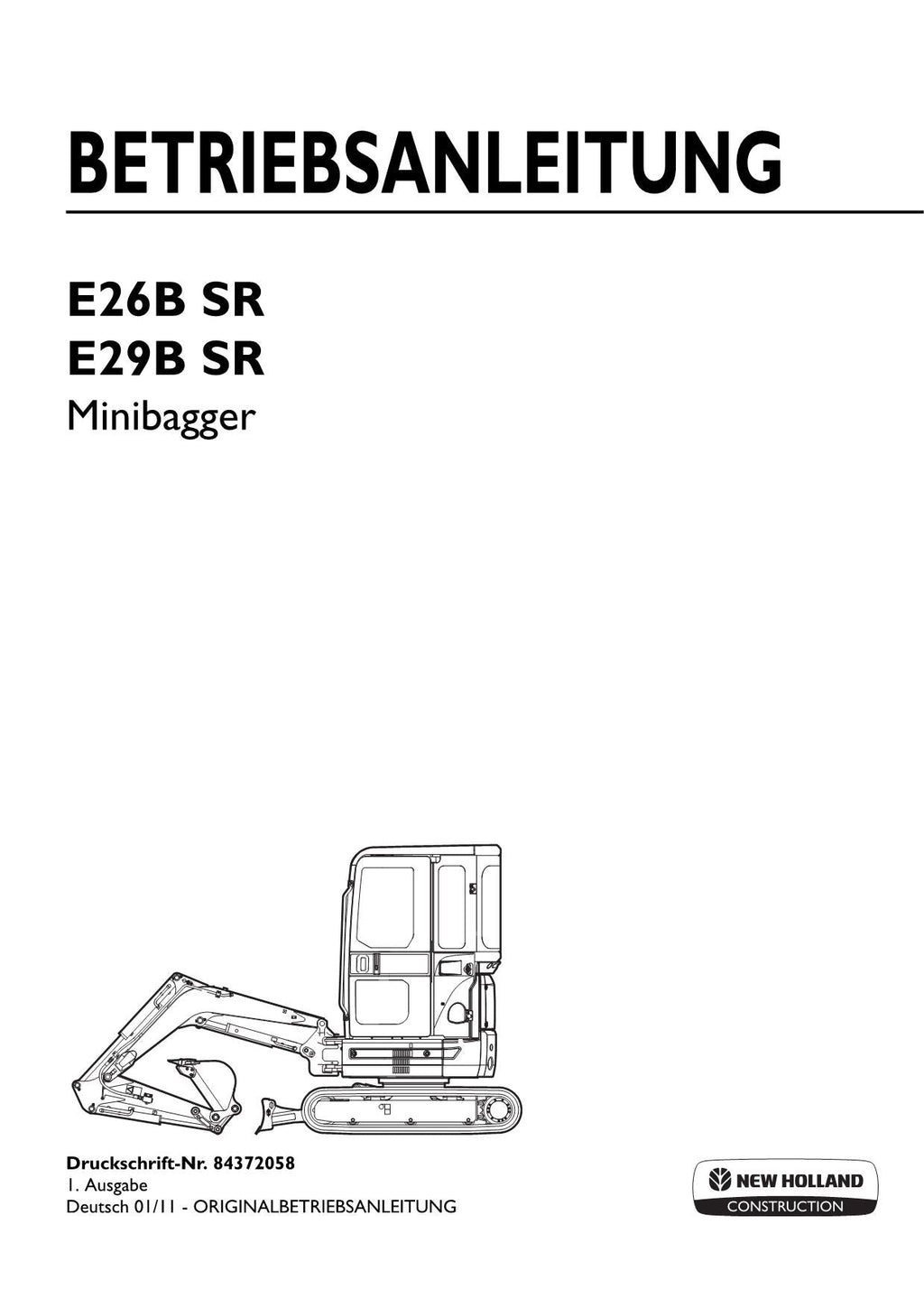 New Holland E26B SR E29B SR Bagger Betriebsanleitung