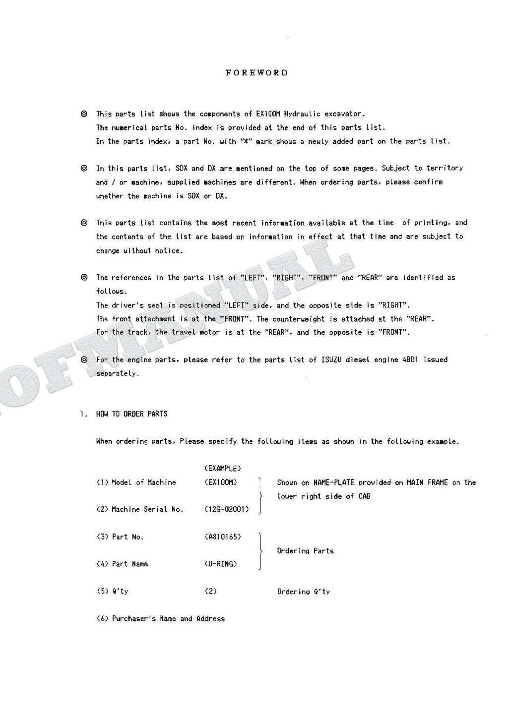 HITACHI EX100M Excavator Parts Catalog Manual SN 02001-