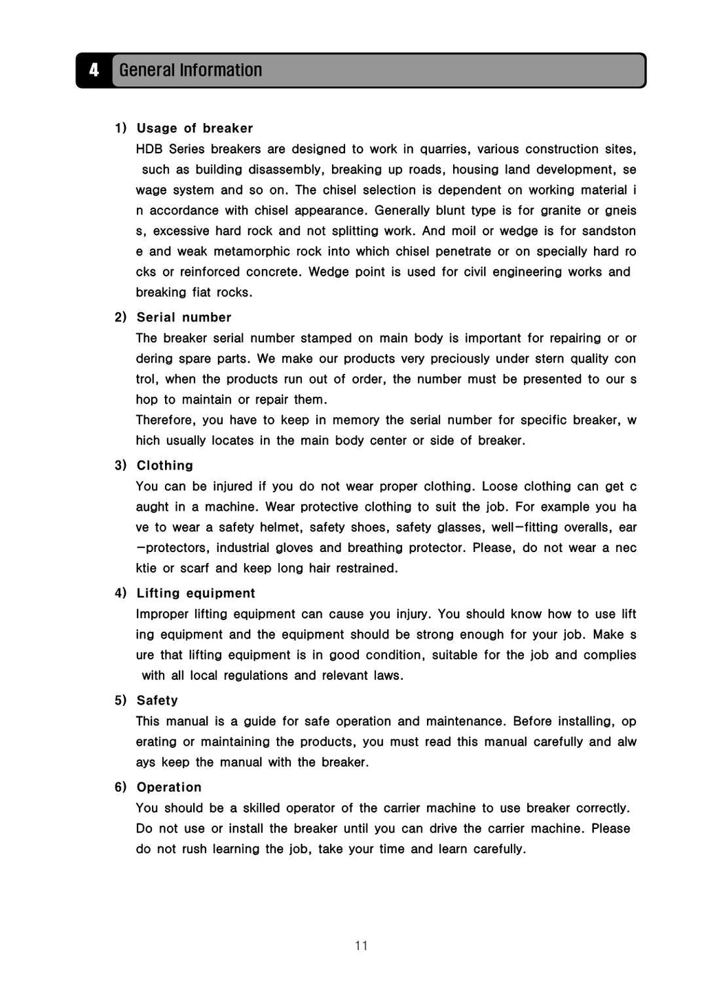 Hyundai HDB Breaker CRAWLER EXCAVATOR Operators Maintenance Manual