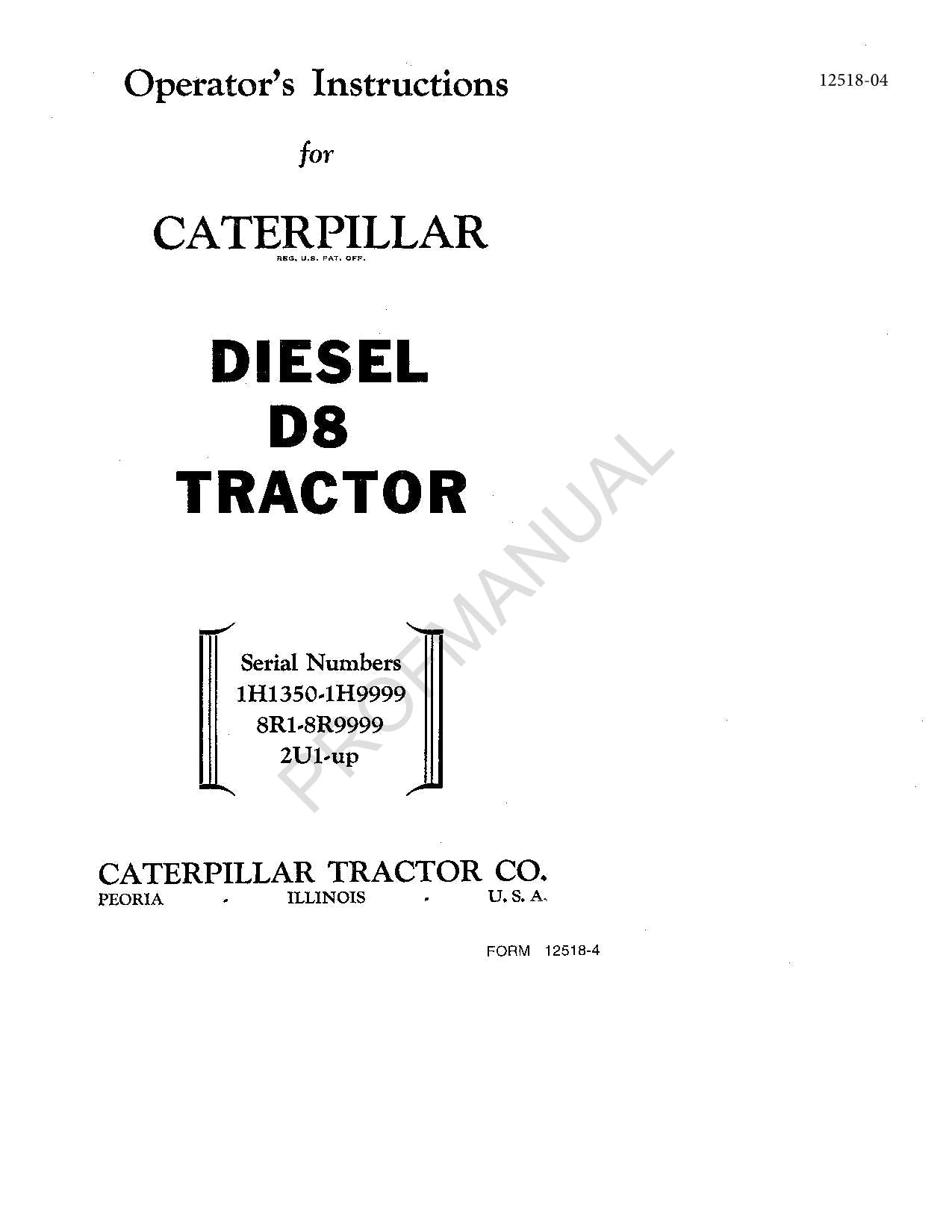 Manual de mantenimiento del operador del tractor Caterpillar Diesel D8