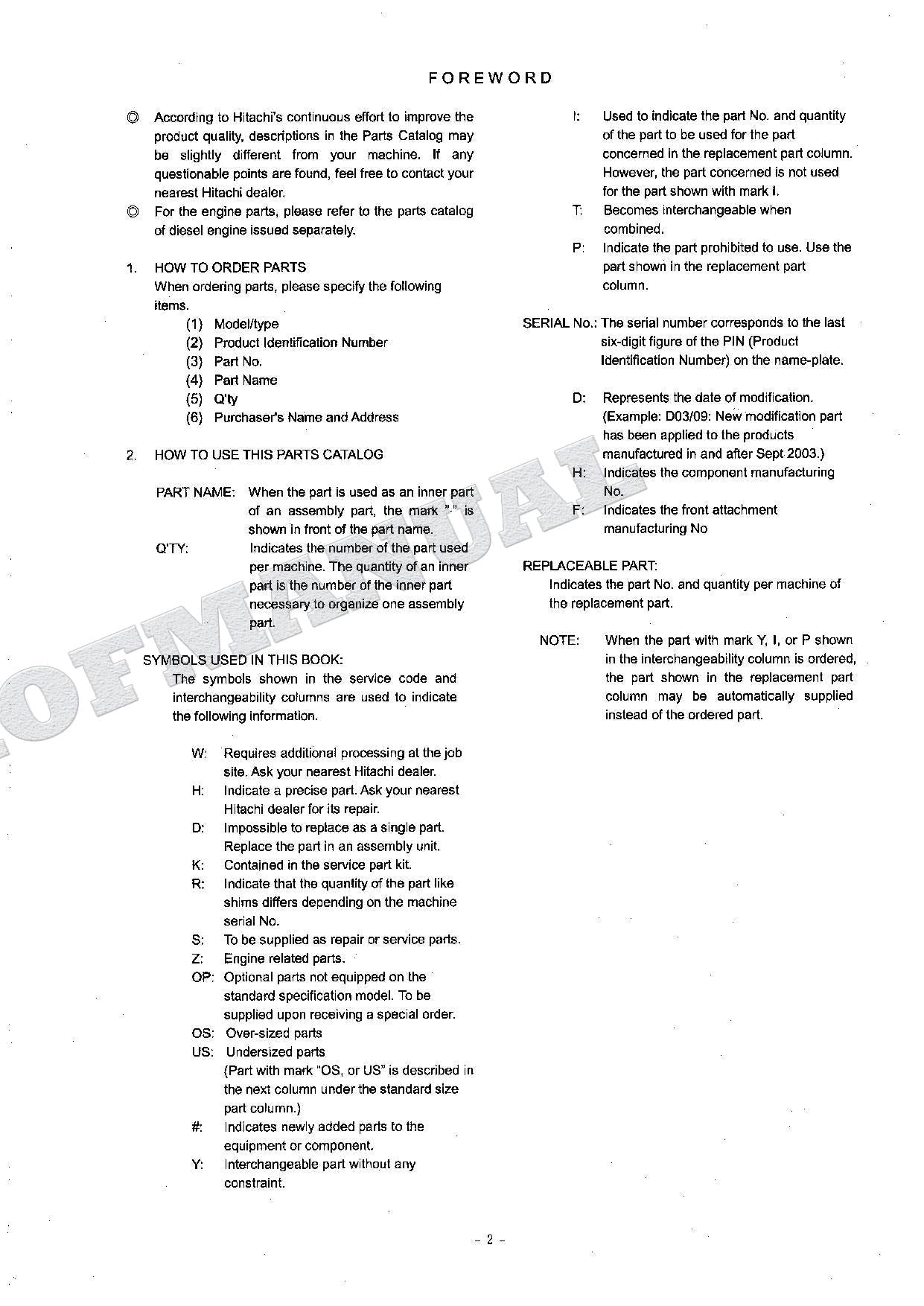 HITACHI ZX130H ZX130K ZX130LCN Excavator Parts Catalog Manual