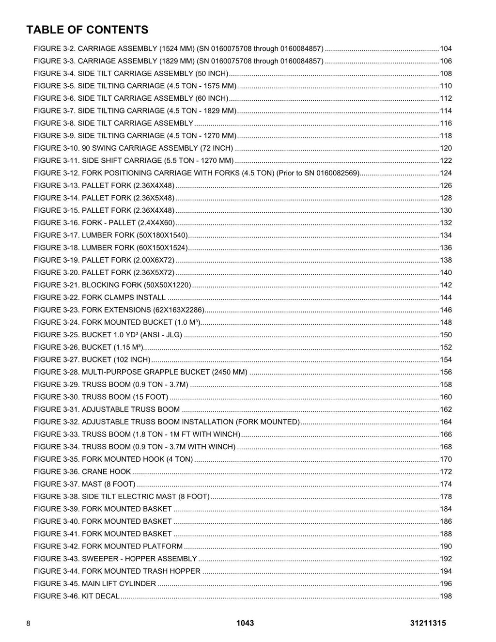 JLG 1043 Telehandler Parts Catalog Manual Prior to 0160101059
