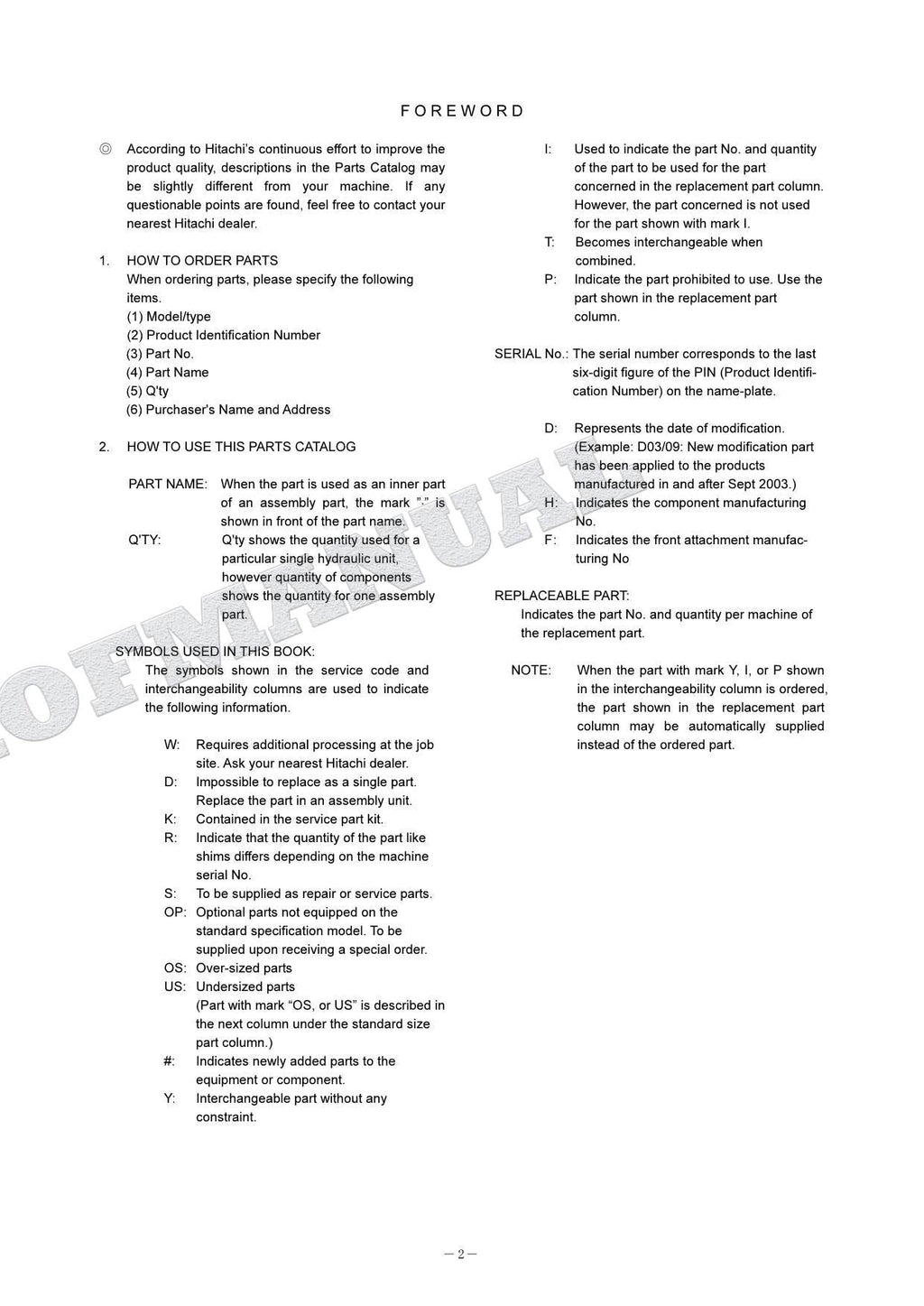 HITACHI ZAXIS ZX60USB-3 Equipment Component Excavator Parts Catalog Manual
