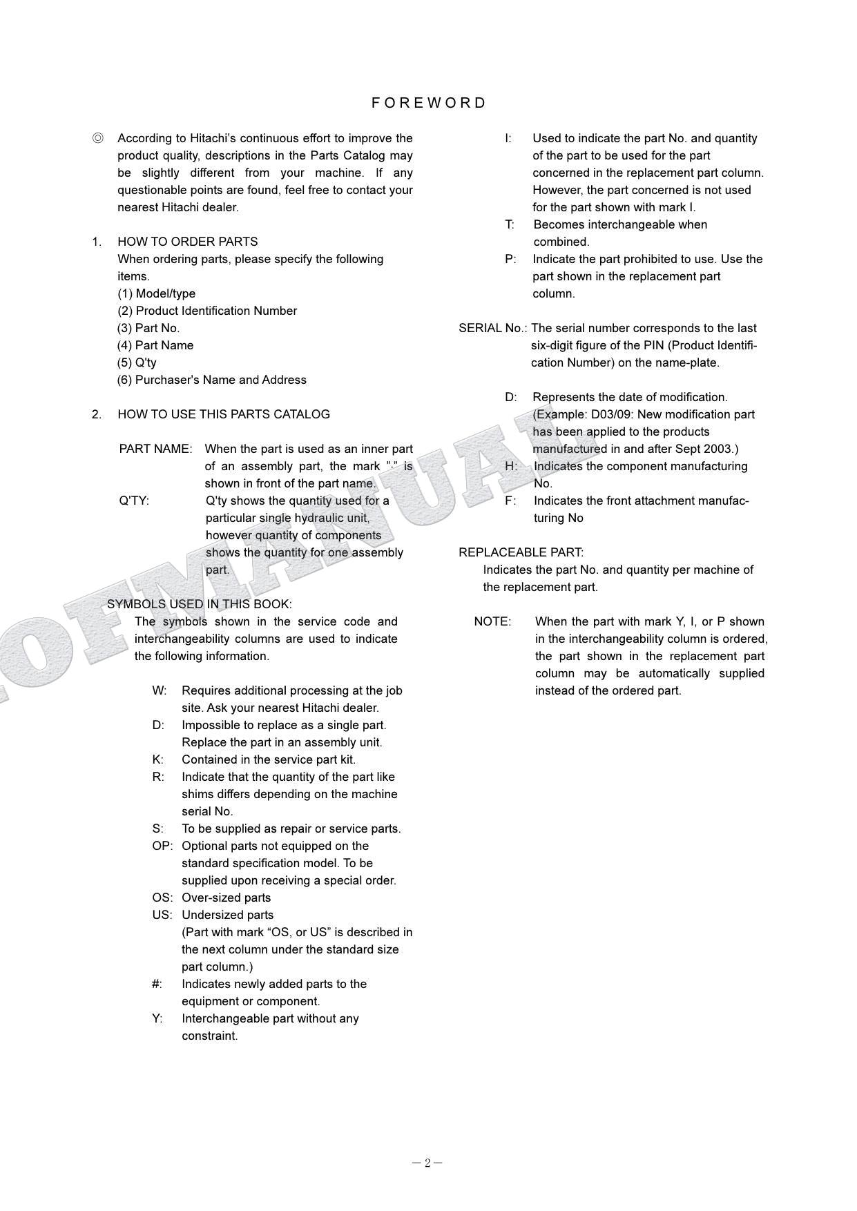 HITACHI ZAXIS ZX60USB-3 Equipment Component Excavator Parts Catalog Manual
