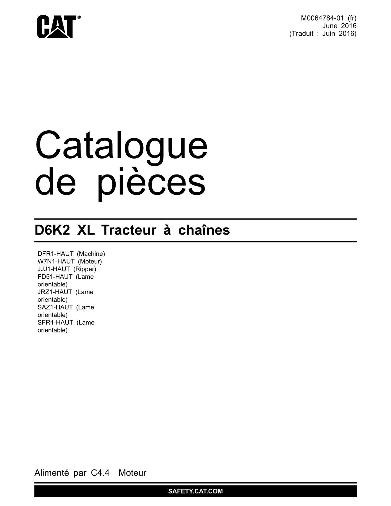 Caterpillar D6K2 XL Tracteur Manuel de catalogue de pièces