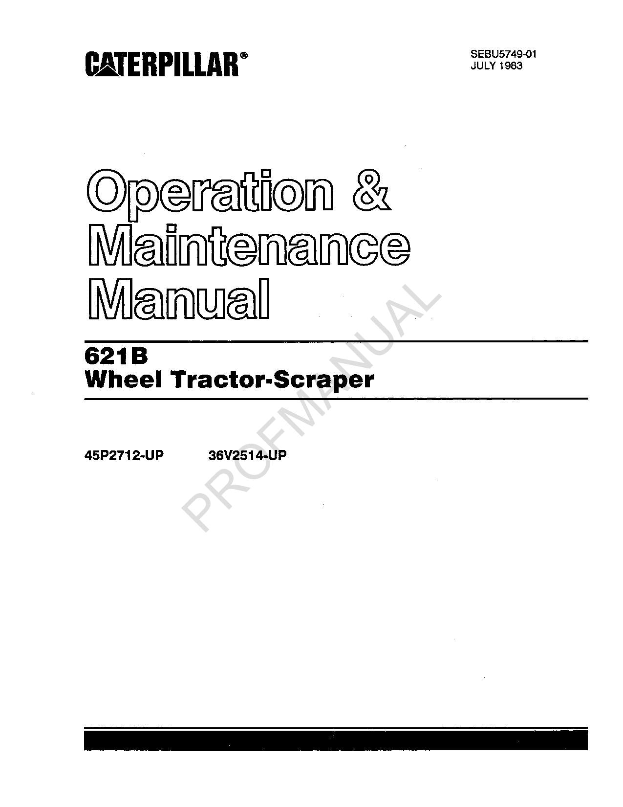 Manual de mantenimiento del operador de mototraílla Caterpillar 621B SEBU5749