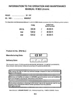 Liebherr R902 Litronic Excavator Operators manual serial 4001
