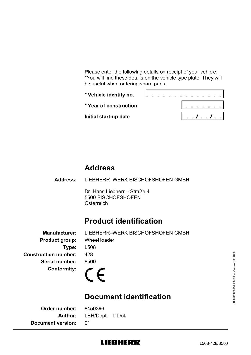 Liebherr L508 Stereo Wheel Loader Operators manual