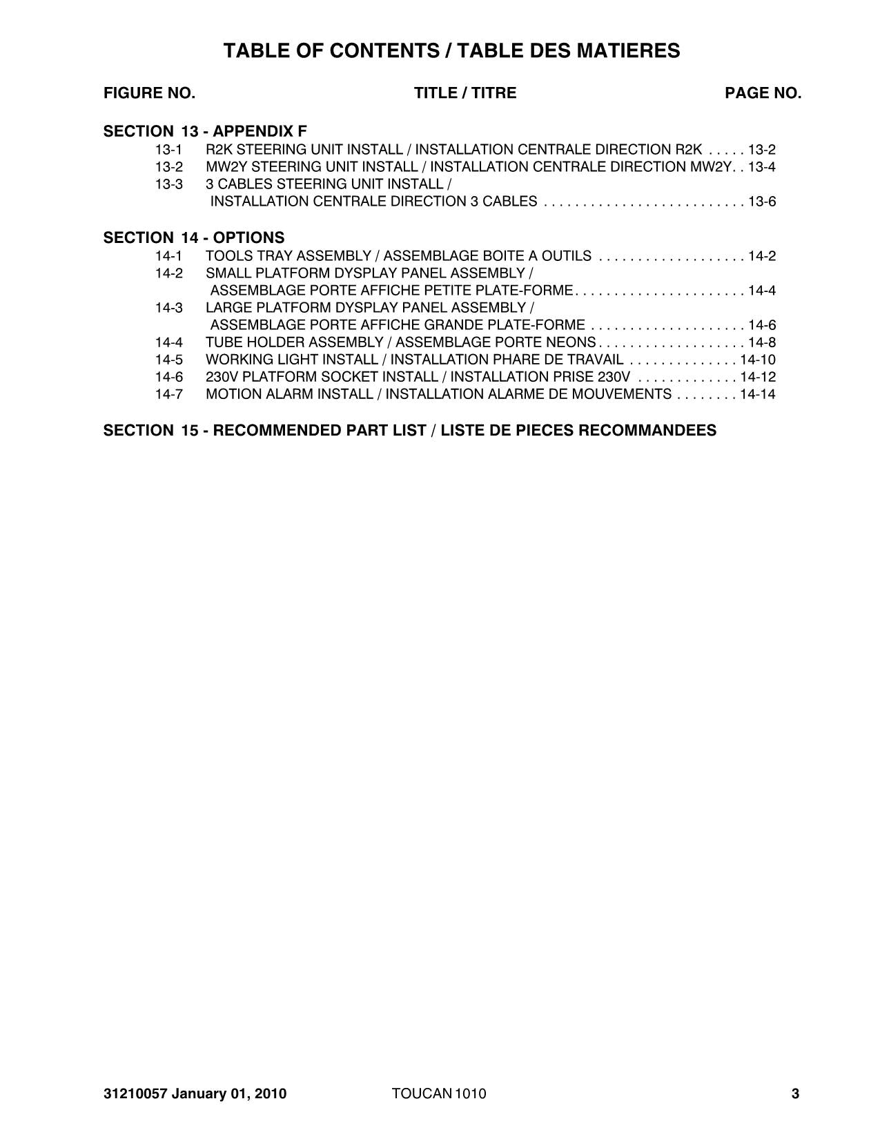 TOUCAN 1010 Vertical Lift Parts Catalog Manual Multi language