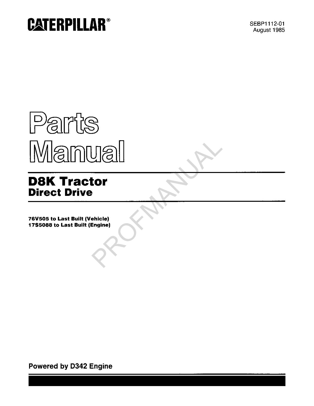 Caterpillar Cat D8K Tractor Direct Drive Parts Catalog Manual SEBP1112
