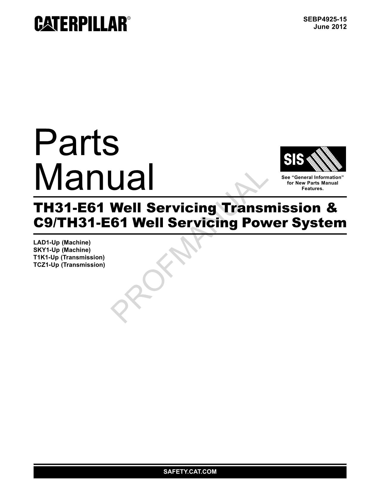 Manual del catálogo de piezas del sistema de potencia C9-TH31 E61 de la transmisión Caterpillar TH31 E61