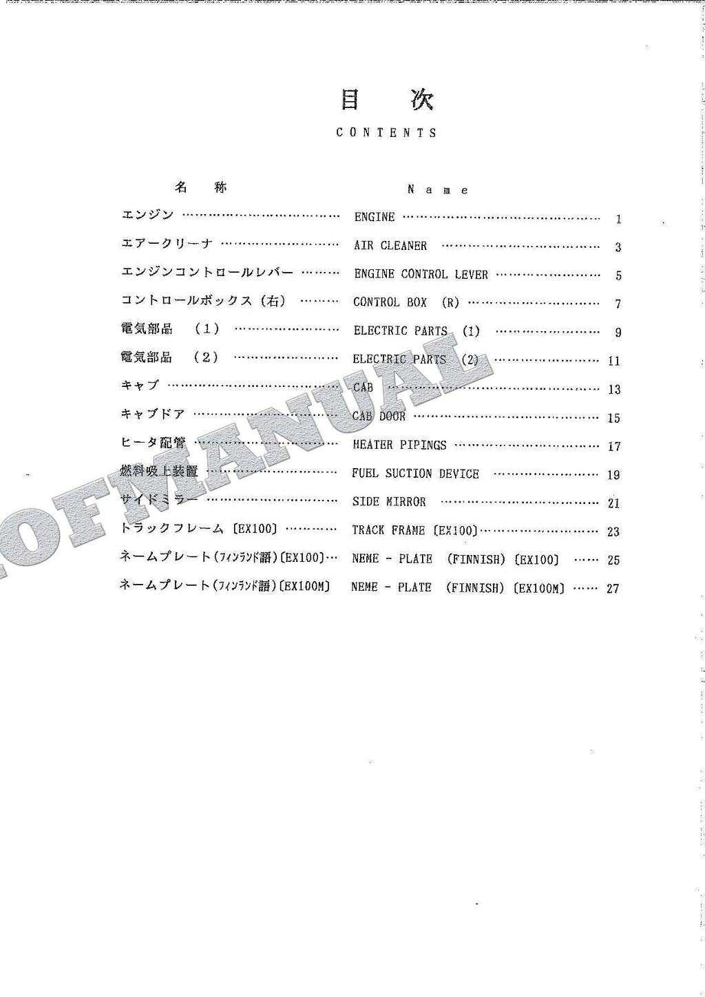 HITACHI EX100 EX100M FINLAND ADDENDUM Excavator Parts Catalog Manual