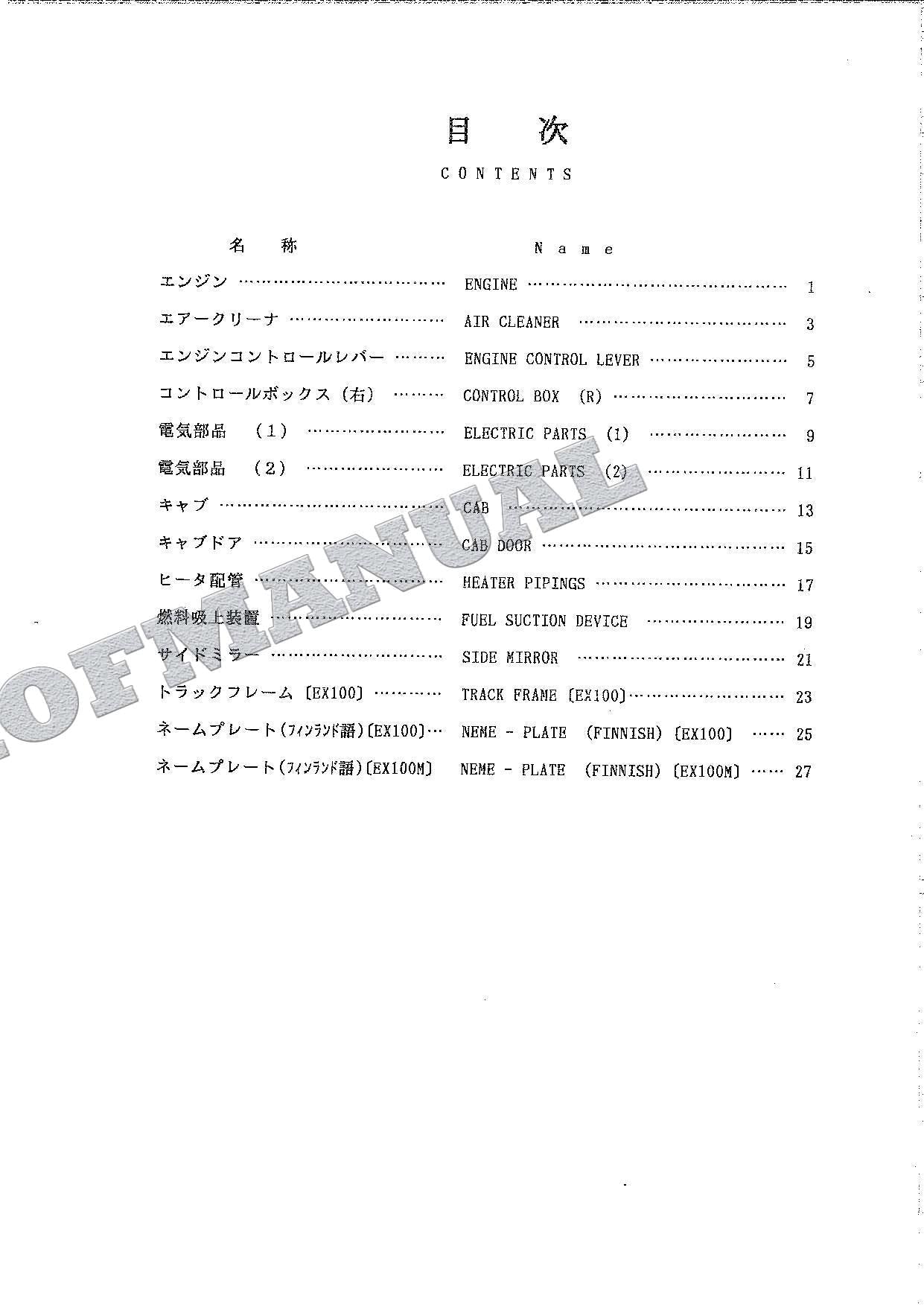 HITACHI EX100 EX100M FINLAND ADDENDUM Excavator Parts Catalog Manual