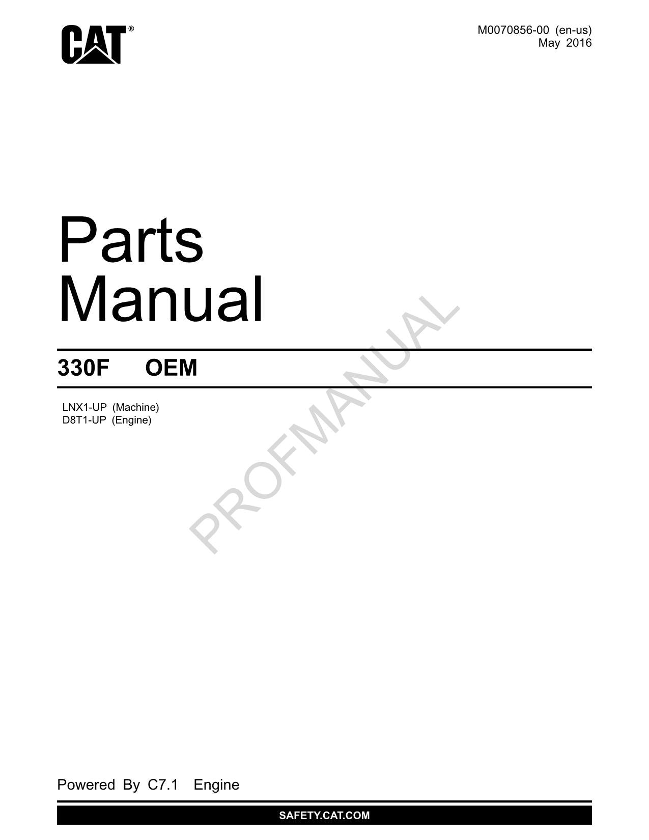 Caterpillar Cat 330F OEM Parts Catalog Manual