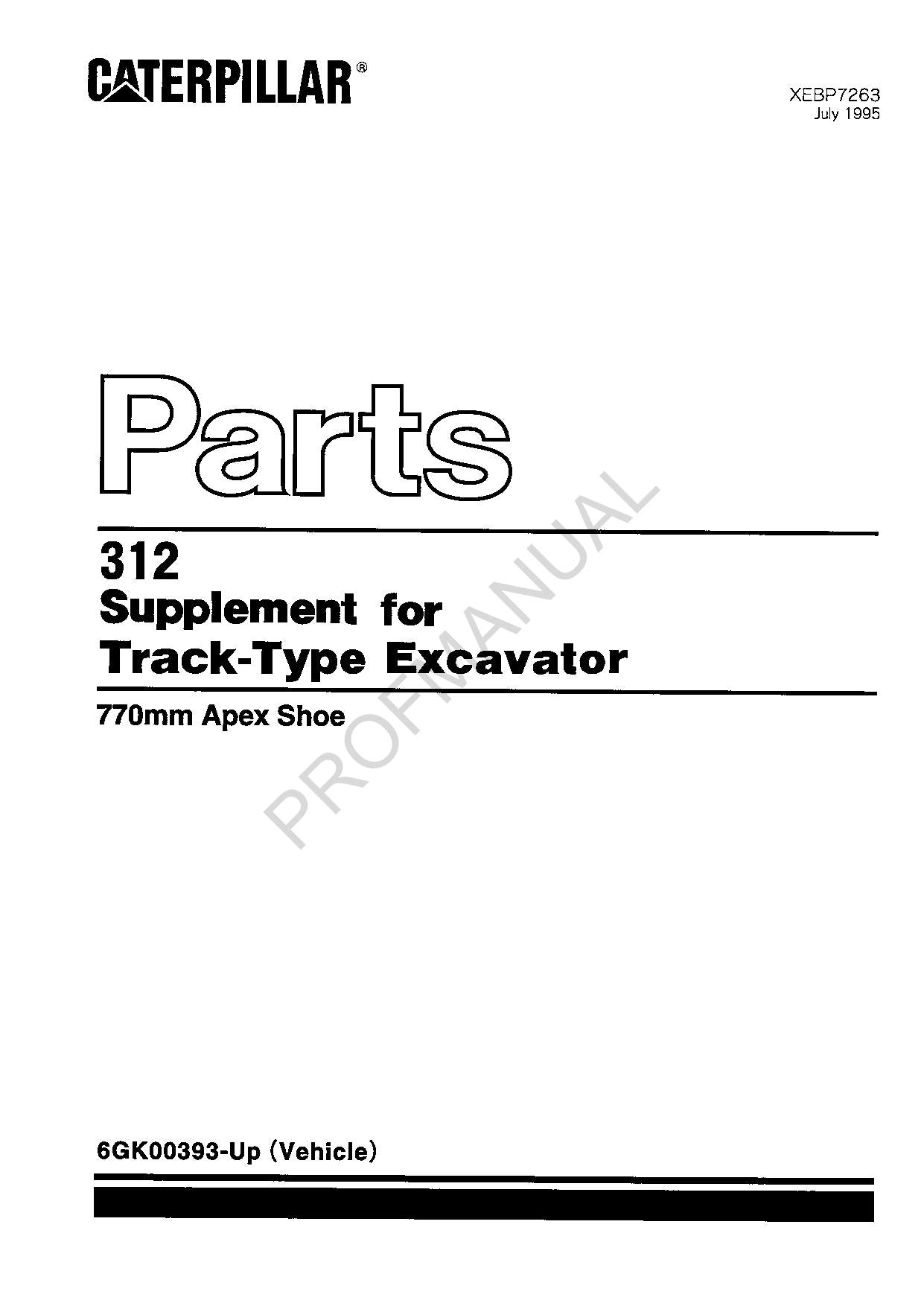 Caterpillar 312 770mm Apex Shoe Supplement Excavator Parts Catalog Manual