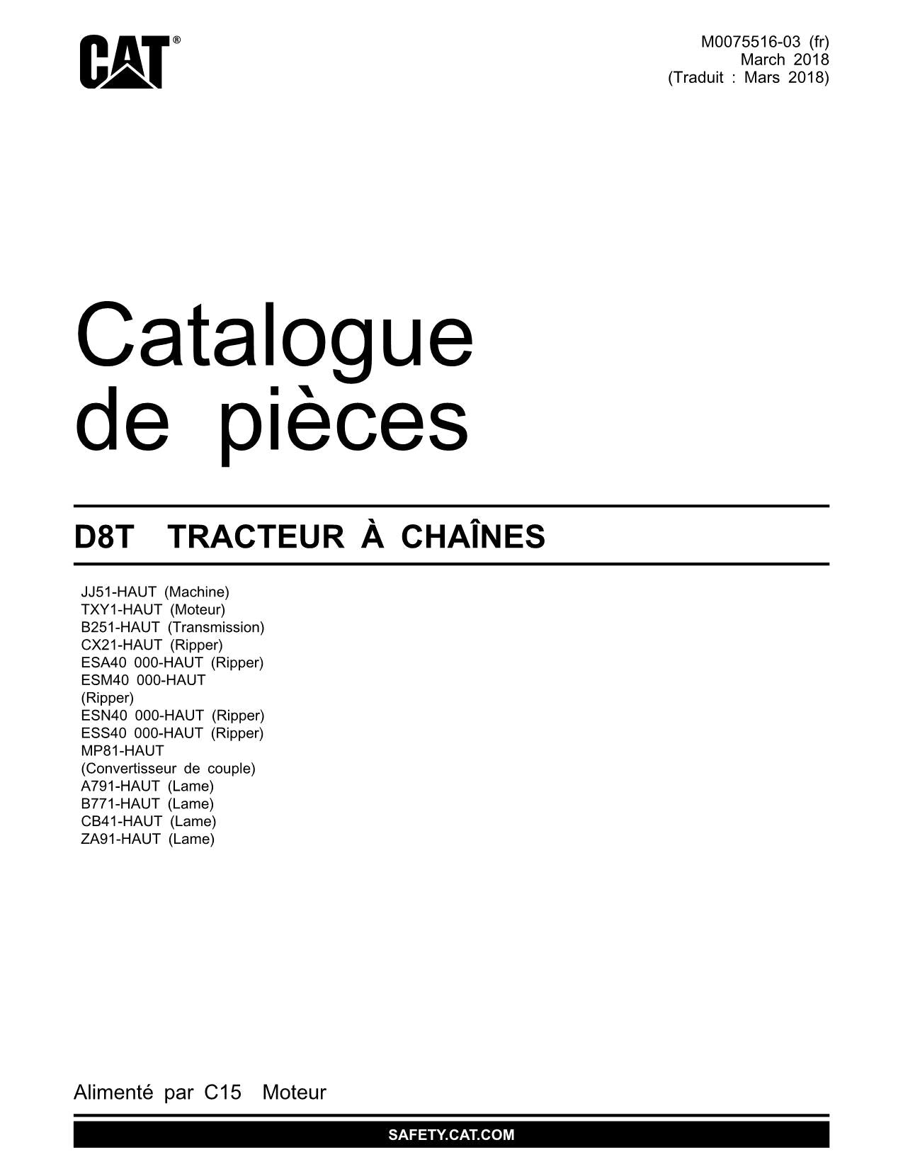 Caterpillar D8T Tracteur Manuel de catalogue de pièces M0075516FR