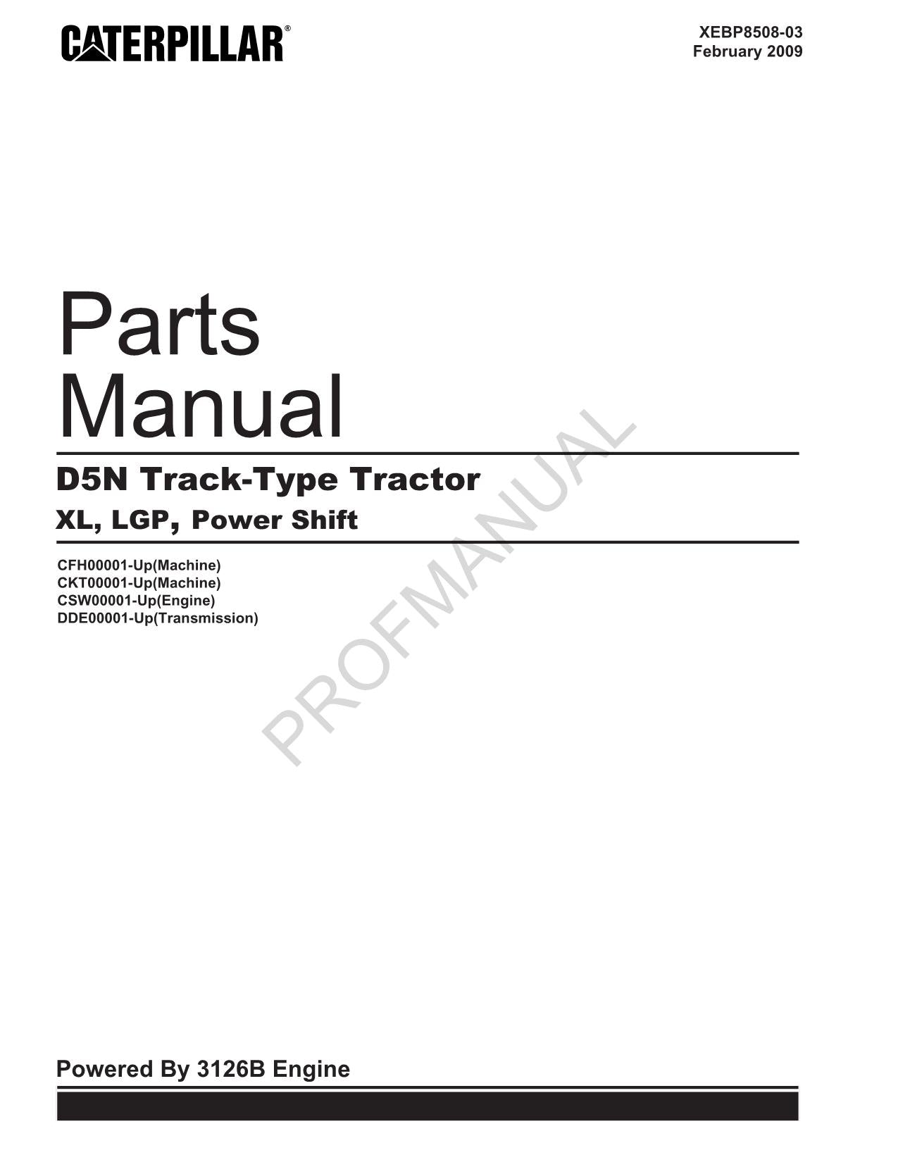 Caterpillar Cat D5N Track Type Tractor XL LGP Power Shift Parts Catalog Manual
