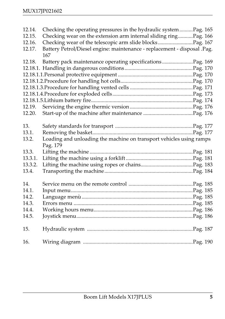 JLG X17JP SERVICE Compact Crawler Boom Maintenance Operation Operators Manual