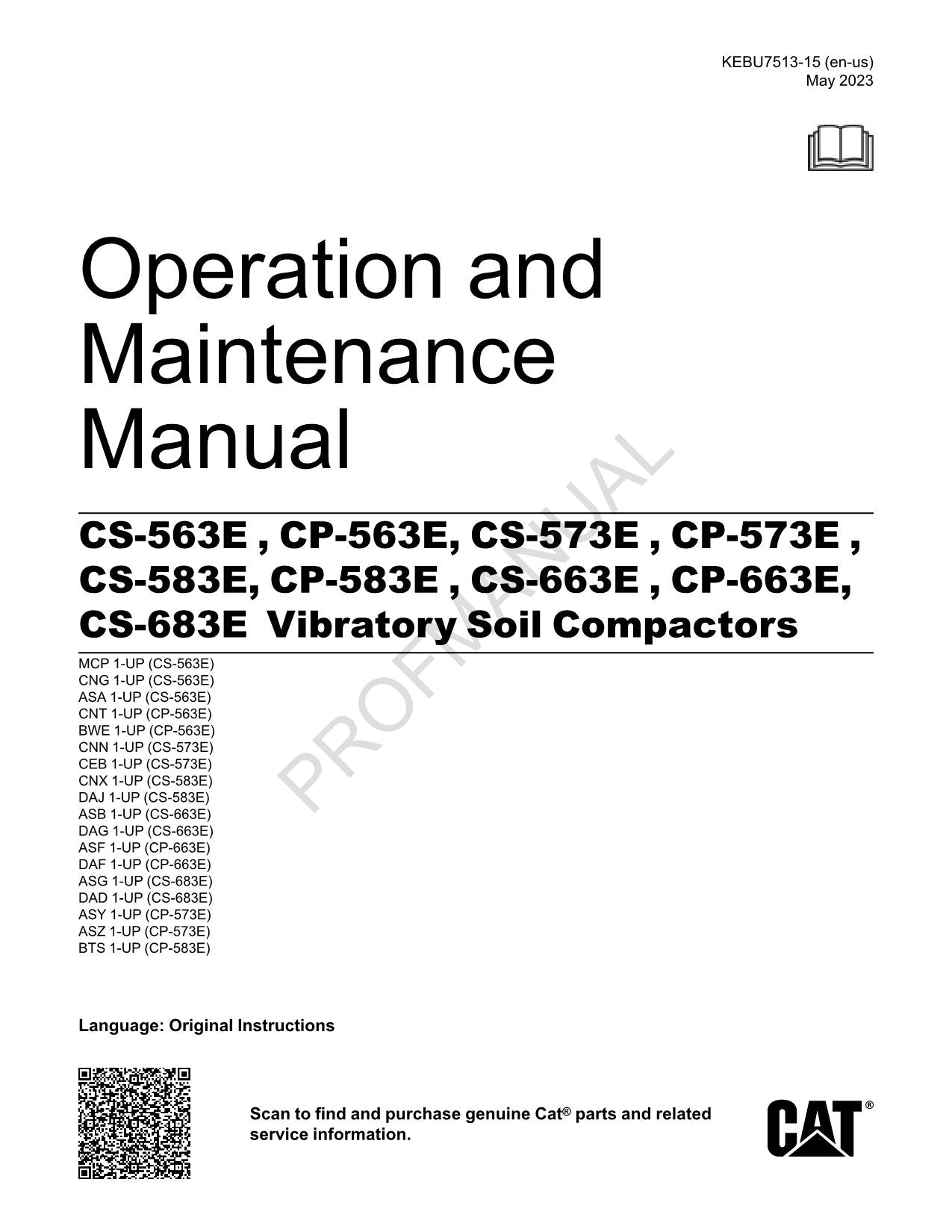 Caterpillar CS 583E CP 583E CS 663E Vibratory Compactor Operators Manual
