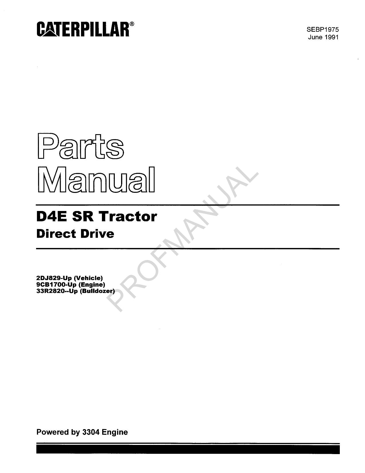 Caterpillar Cat D4E SR Tractor Parts Catalog Manual SEBP1975
