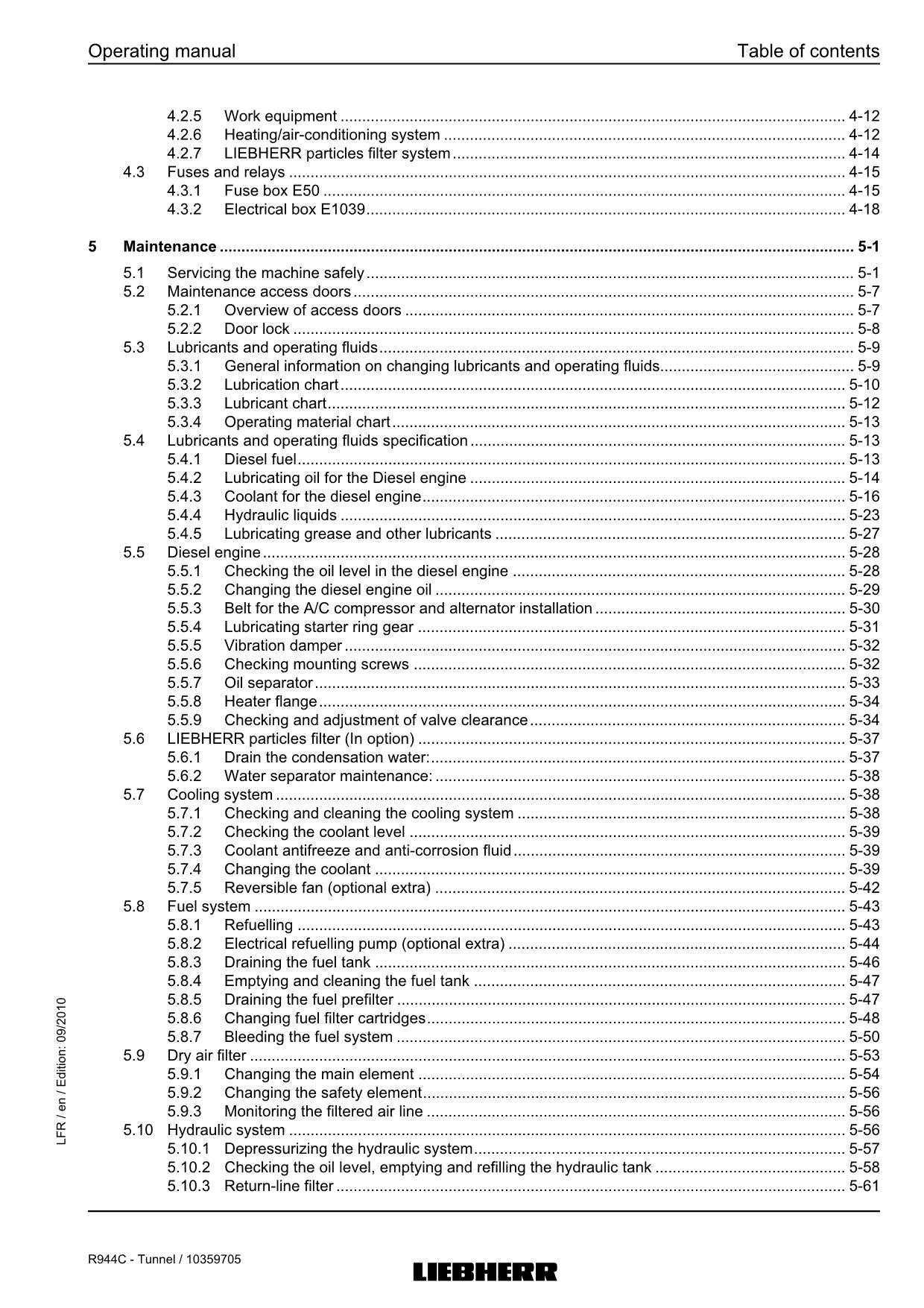 Liebherr R944 C Tunnel Excavator Operators manual serial 26800