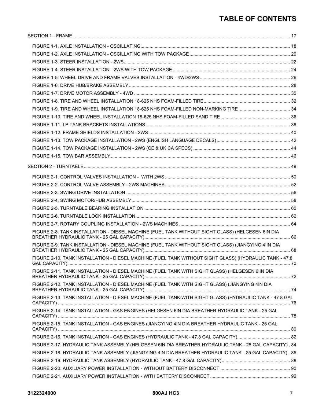 JLG 800AJ HC3  Boom Lift Parts Catalog Manual