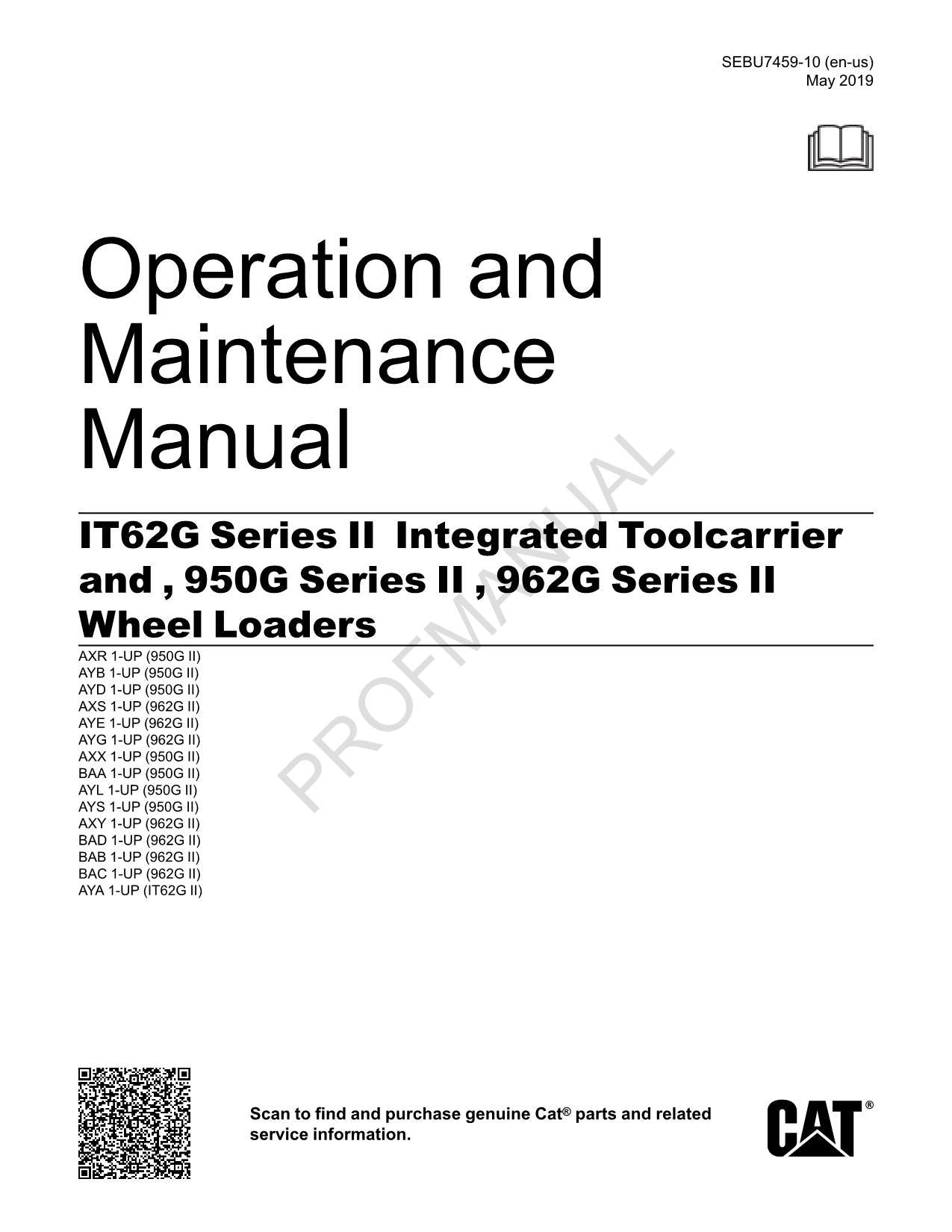 Manual de mantenimiento del operador de cargadoras de ruedas Caterpillar 950G 962G Serie II