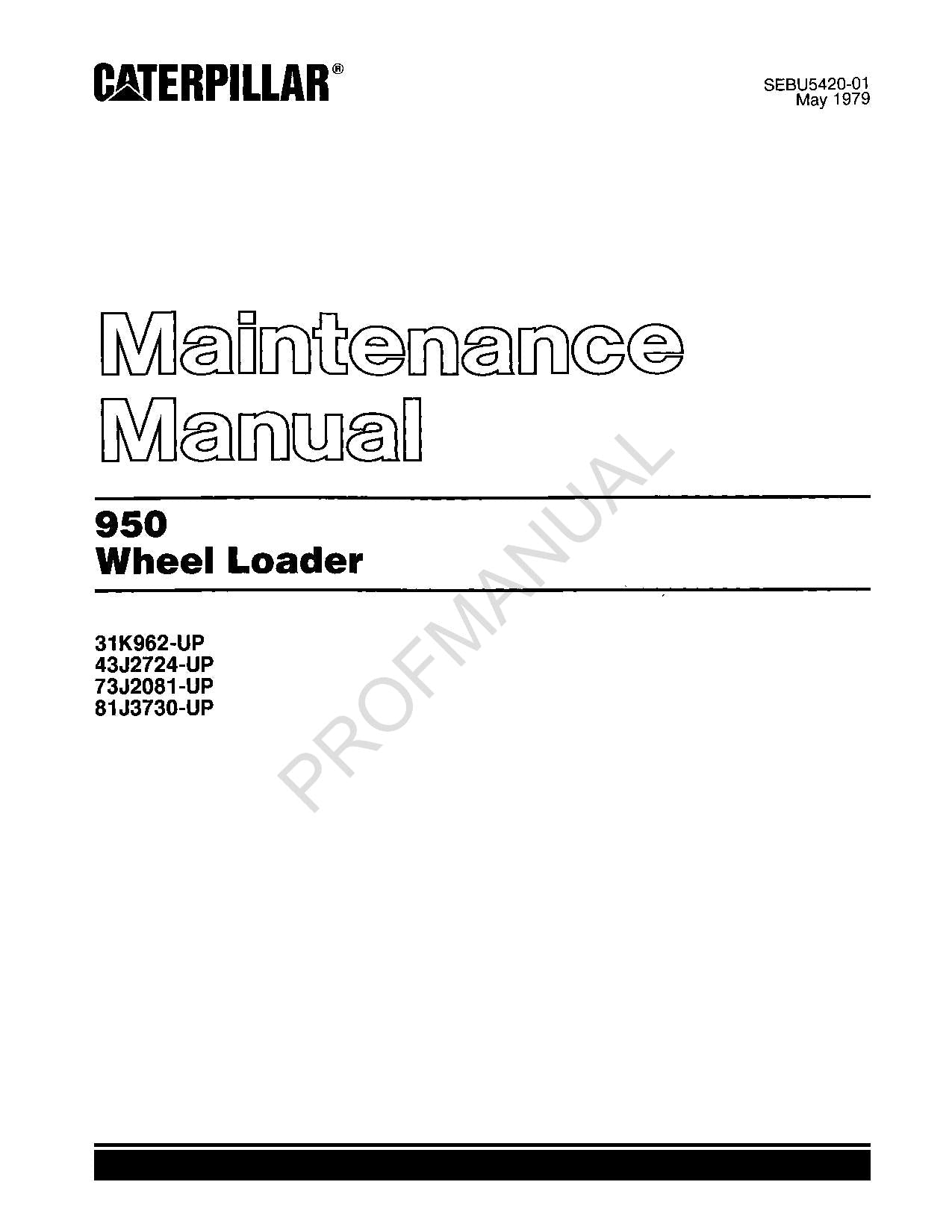 Manual de mantenimiento del operador de la cargadora de ruedas Caterpillar 950 SEBU5420