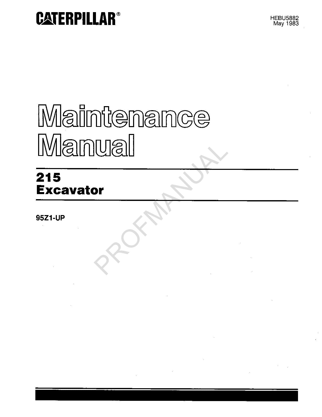 Manual de mantenimiento del operador de la excavadora Caterpillar 215 95Z1-Up