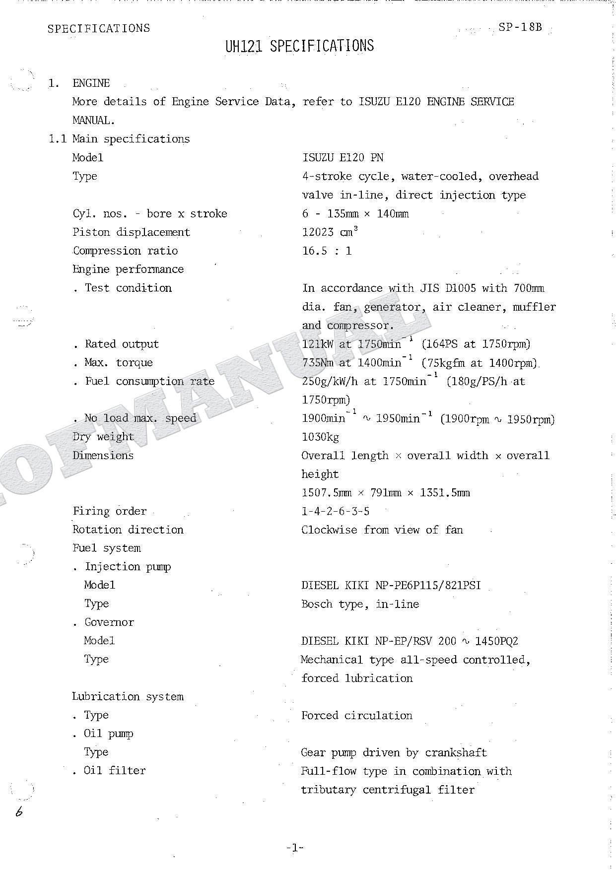 HITACHI UH121 Excavator Repair Service Manual Specification