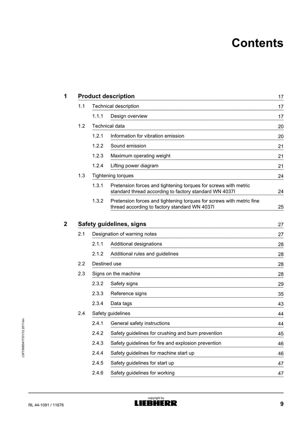 Liebherr RL44-1091 Pipe Layer Operators manual serial 11676