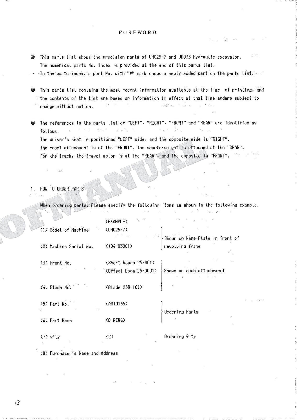 HITACHI UH025-7 UH033 Equipment Component Excavator Parts Catalog Manual