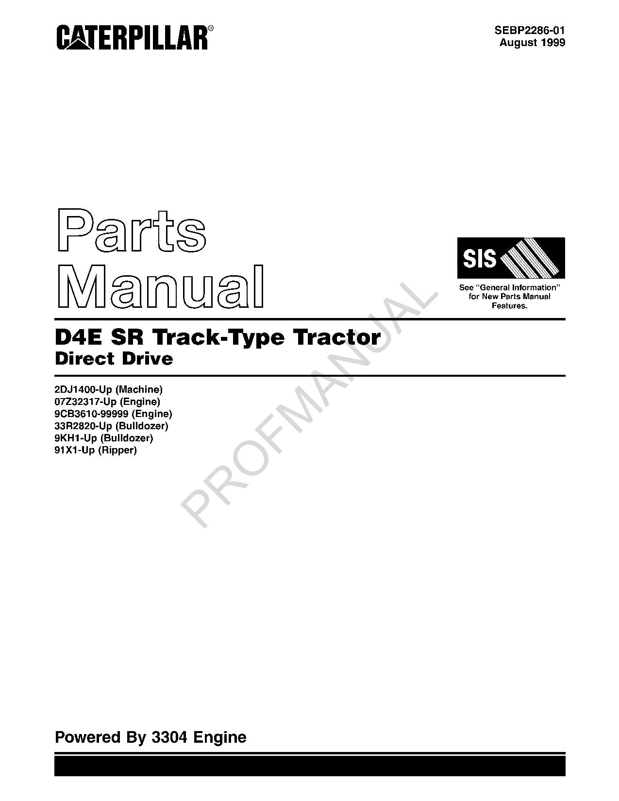 Catálogo de piezas de transmisión directa del tractor de cadenas Caterpillar D4E SR Manual SEBP2286