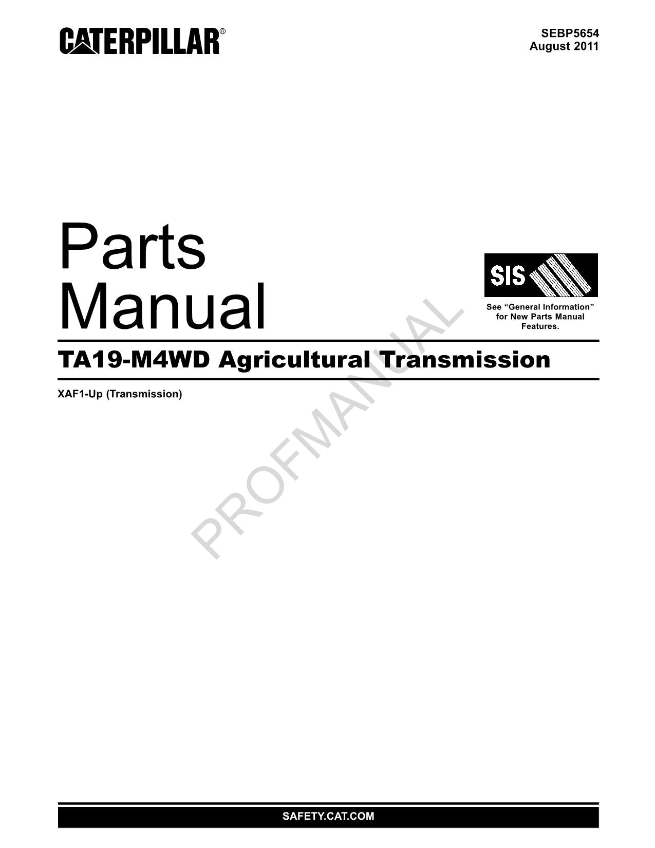 Catálogo de piezas de transmisión agrícola Caterpillar TA19 M4WD Manual ser XAF1-Up