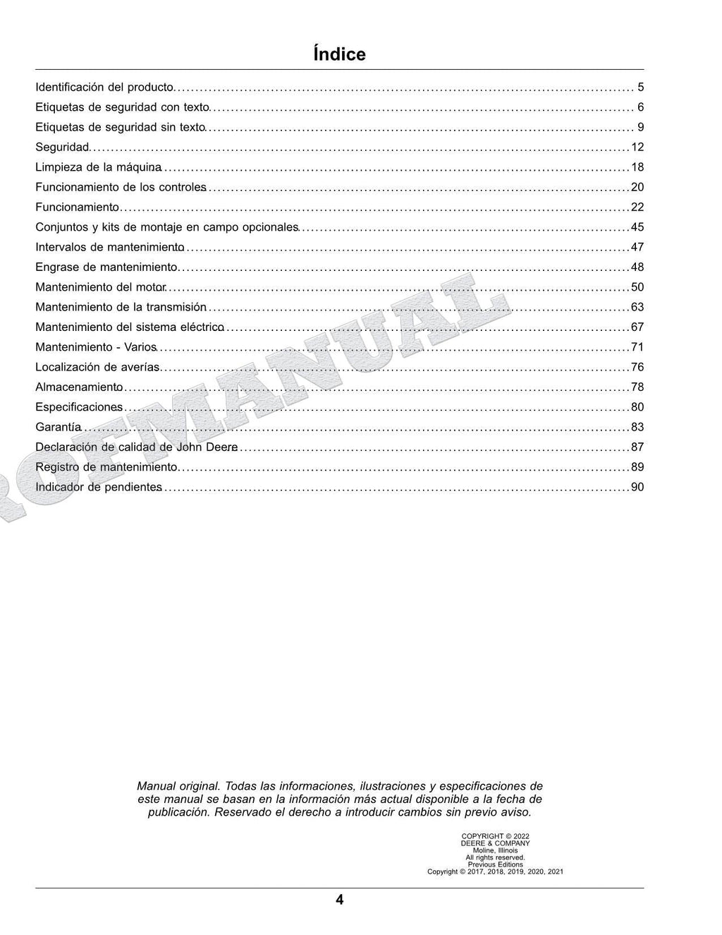 John Deere X750 X754 X758 Tractor Manual del Operador Español SN 110001-