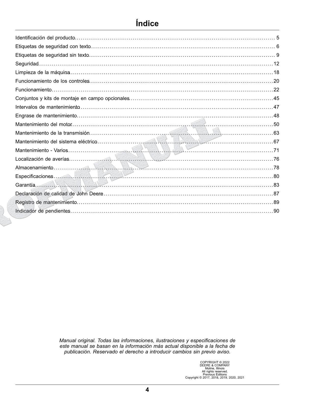 John Deere X750 X754 X758 Tractor Manual del Operador Español SN 110001-