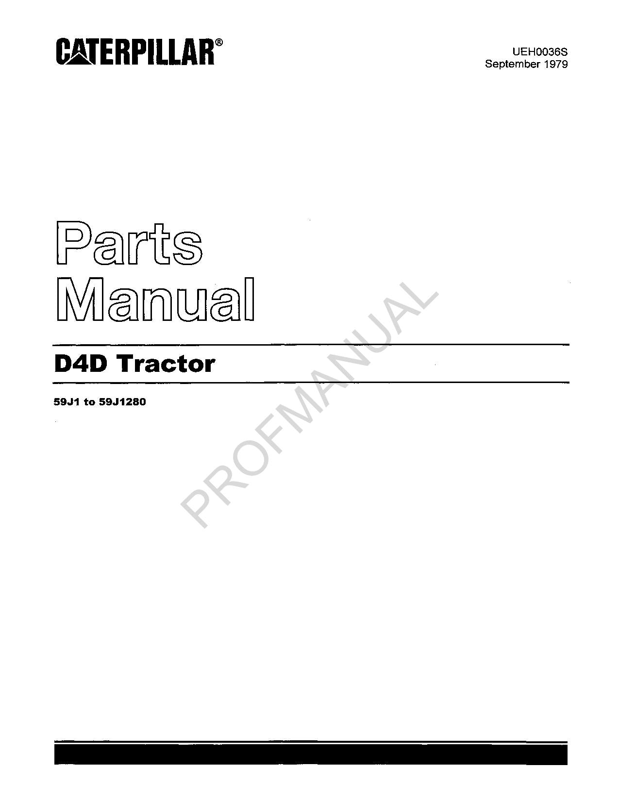 Caterpillar Cat D4D Tractor Parts Catalog Manual ser 59J1-59J1280
