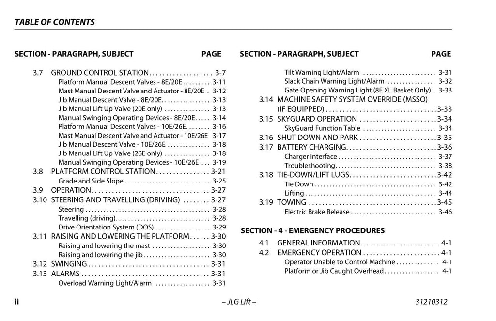 TOUCAN 10E 20E 26E 8E Vertical Lift Maintenance Operators Manual 31210312