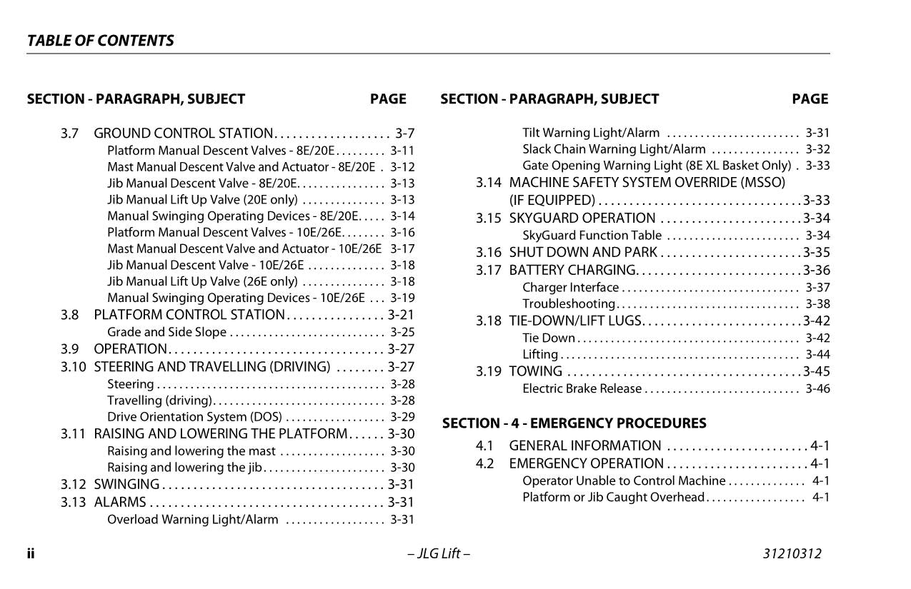 TOUCAN 10E 20E 26E 8E Vertical Lift Maintenance Operators Manual 31210312