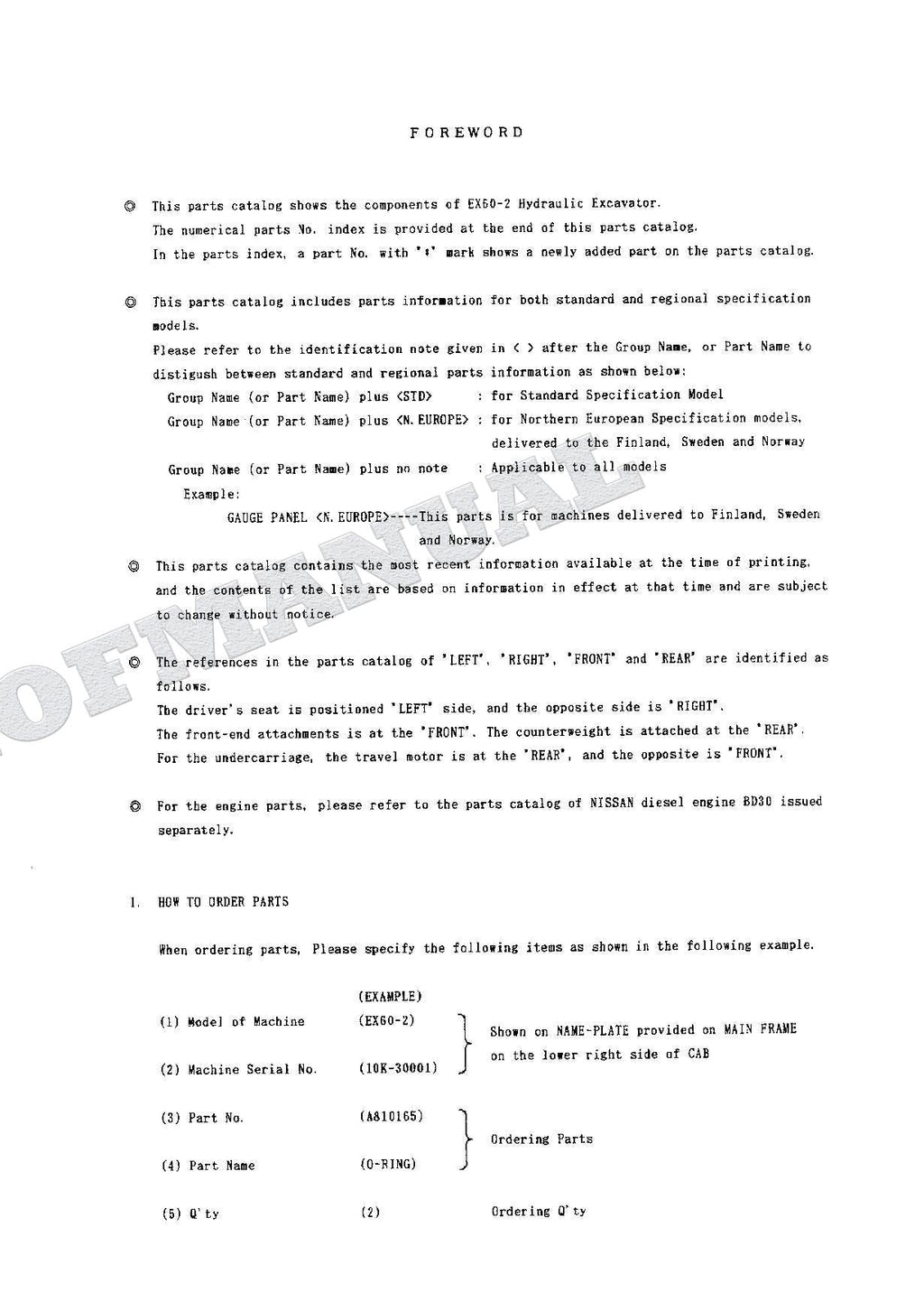 HITACHI EX60-2 Excavator Parts Catalog Manual SN 30001-