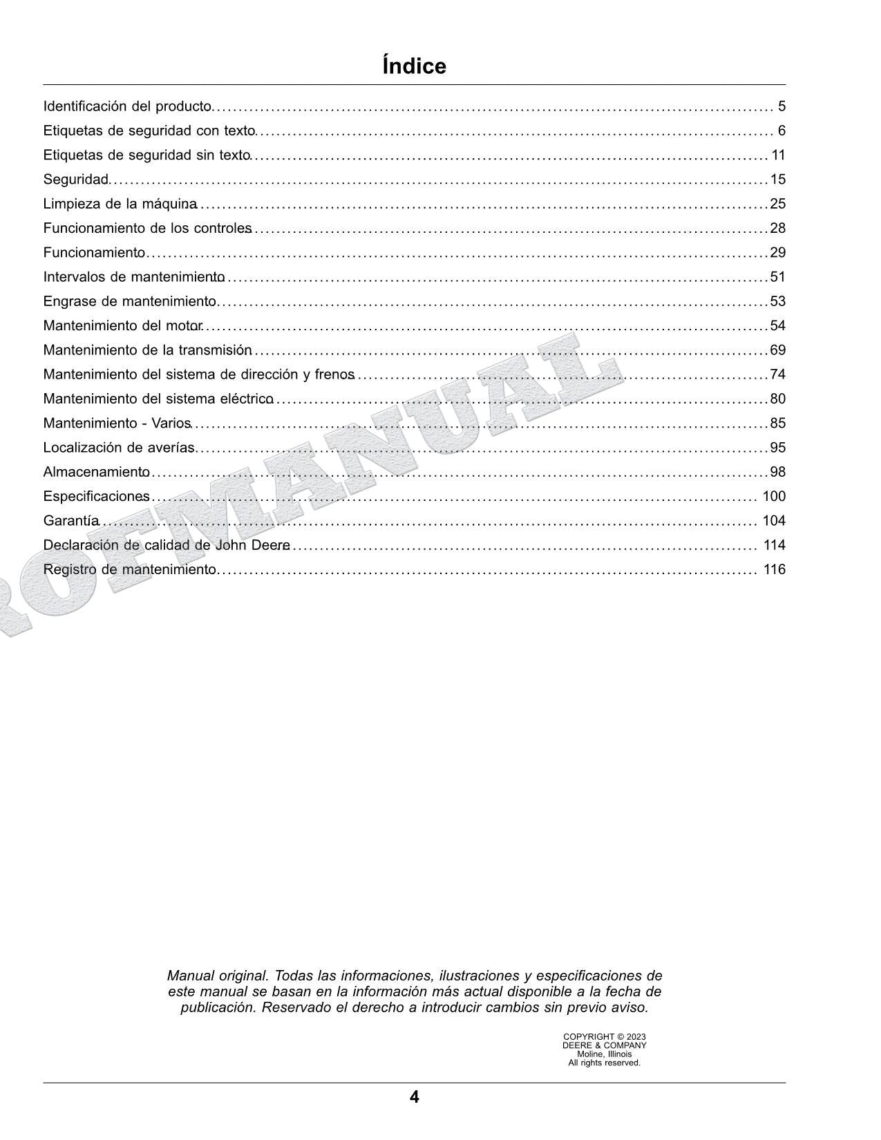 John Deere XUV 590M S4 XUV 590E S4 cocodrilo Manual del operador SN 050001-